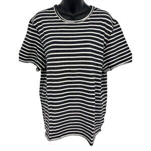 Joes Stripe Shirt Mens Size Medium Black White Short Sleeve Raw Hem Stripe EUC